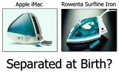 Imgages of iMac and a plastic steam iron with same styling