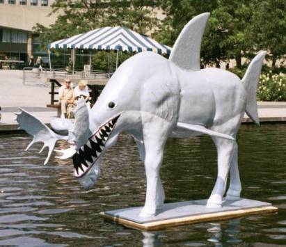 Image - statue of alleged moose-shark hybrid